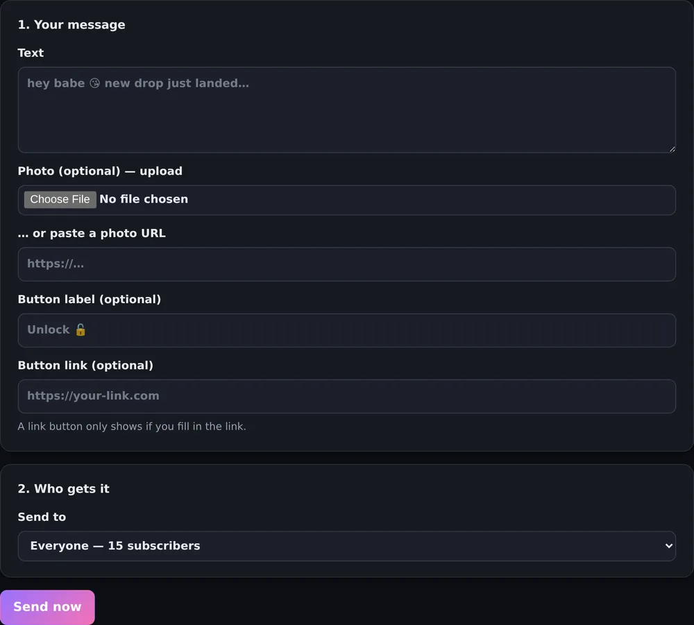 Message subscribers screen