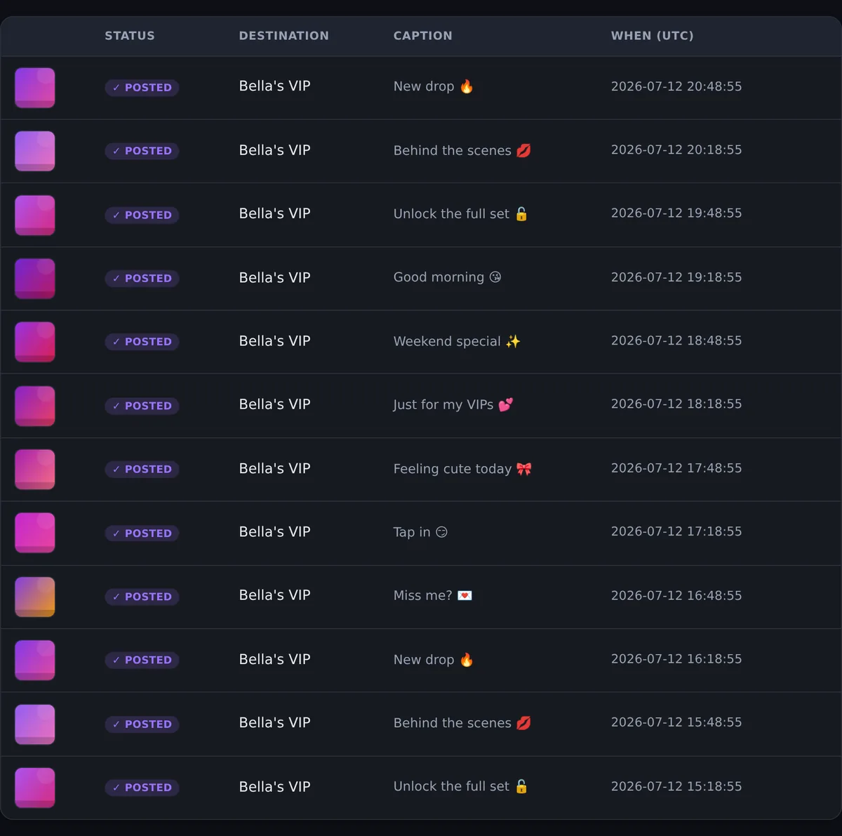 Post log screen